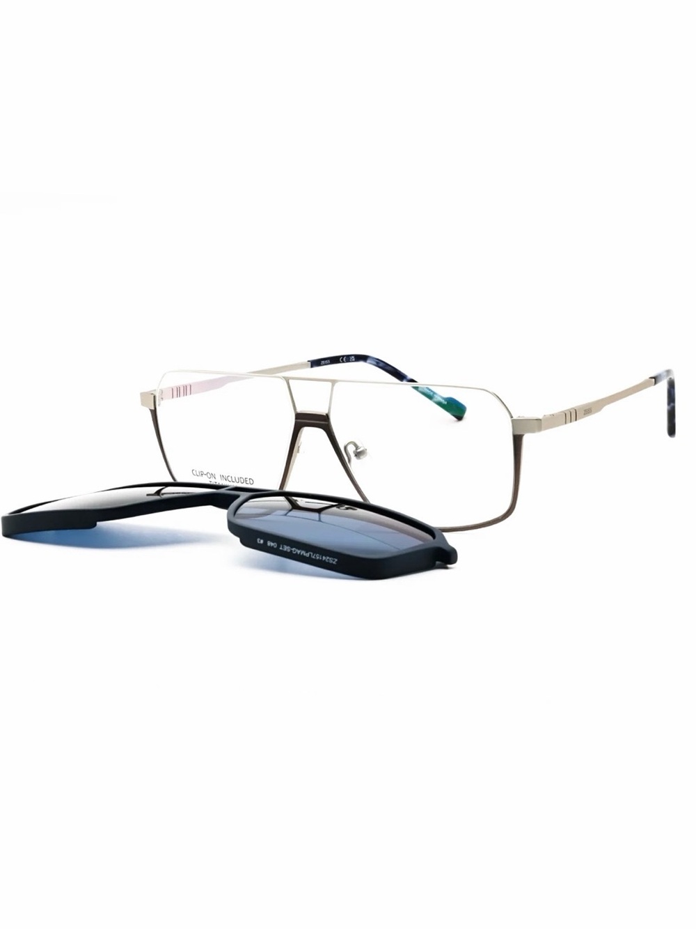 New ZEISS Men's Metal Frame Glasses with Detachable Black/Blue Clip-On Sunglass
